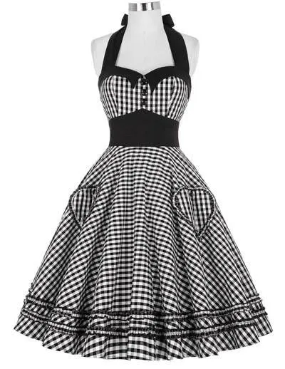 Women Dress Plus Size Audrey Hepburn Gowns Plaid Robe 50's 60s Vintage Rockabilly Pin Up Swing Dress