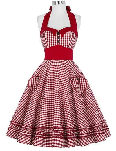 Women Dress Plus Size Audrey Hepburn Gowns Plaid Robe 50's 60s Vintage Rockabilly Pin Up Swing Dress