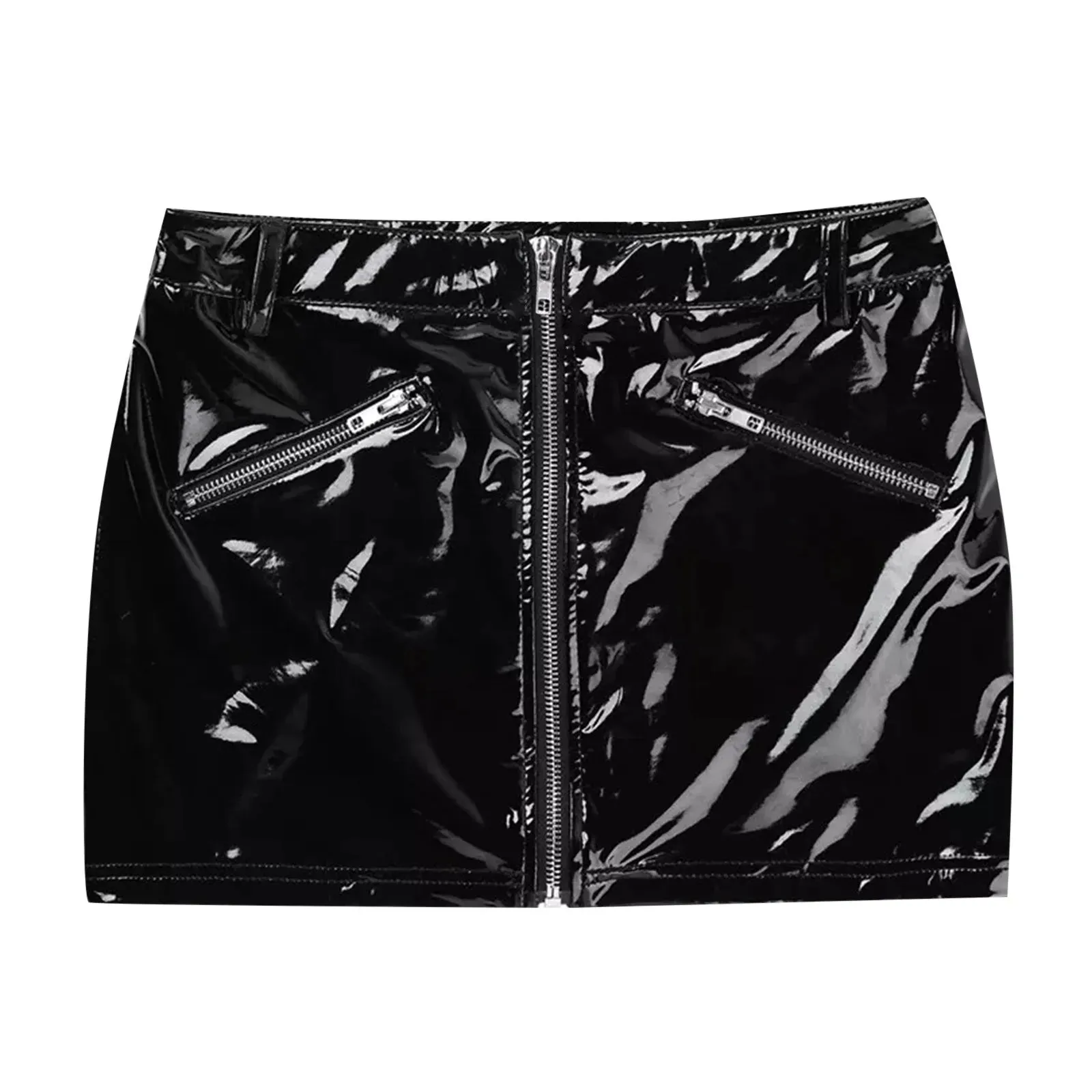 Women Sexy Leather Stretch Mini Hip Wrap Skirt Nightclub Bodycoon Sexy Leather Skirt High Waist Zipper Skirts Party Clubwear