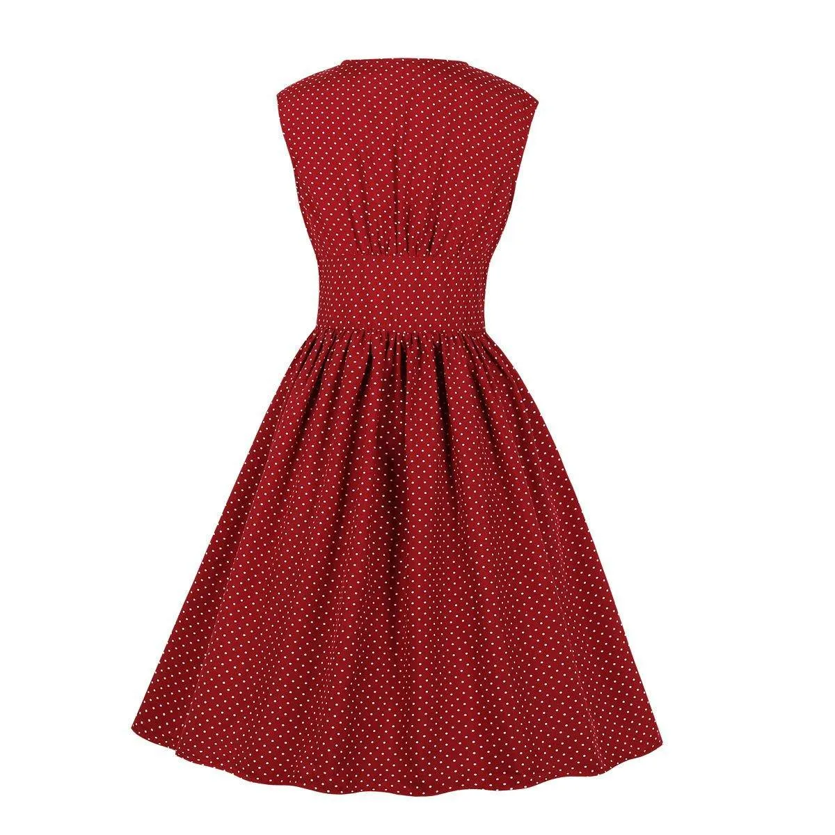 Women Sleeveless V Neck Dot Print Vintage Dresses with Buttons