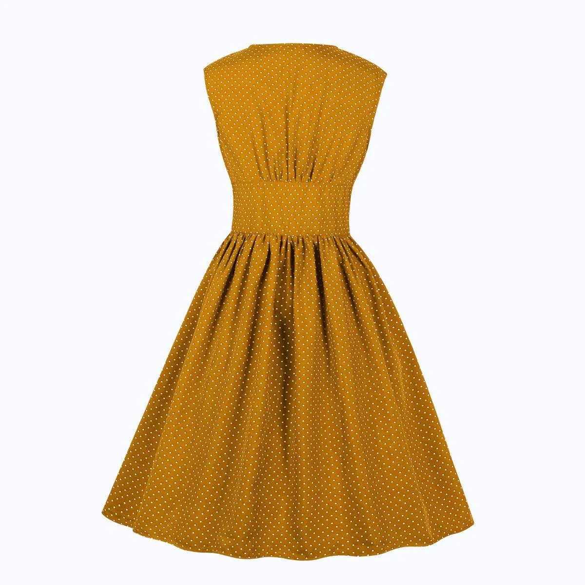 Women Sleeveless V Neck Dot Print Vintage Dresses with Buttons