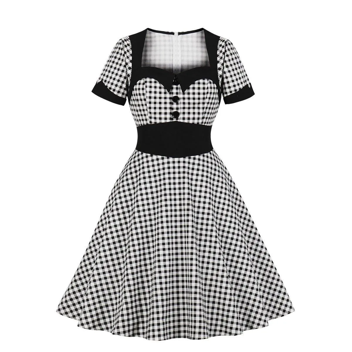 Women Square Neckline Short Sleeves Dresses