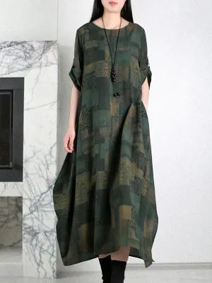 Women Summer Vintage Patchwork O-Neck Cotton Dress