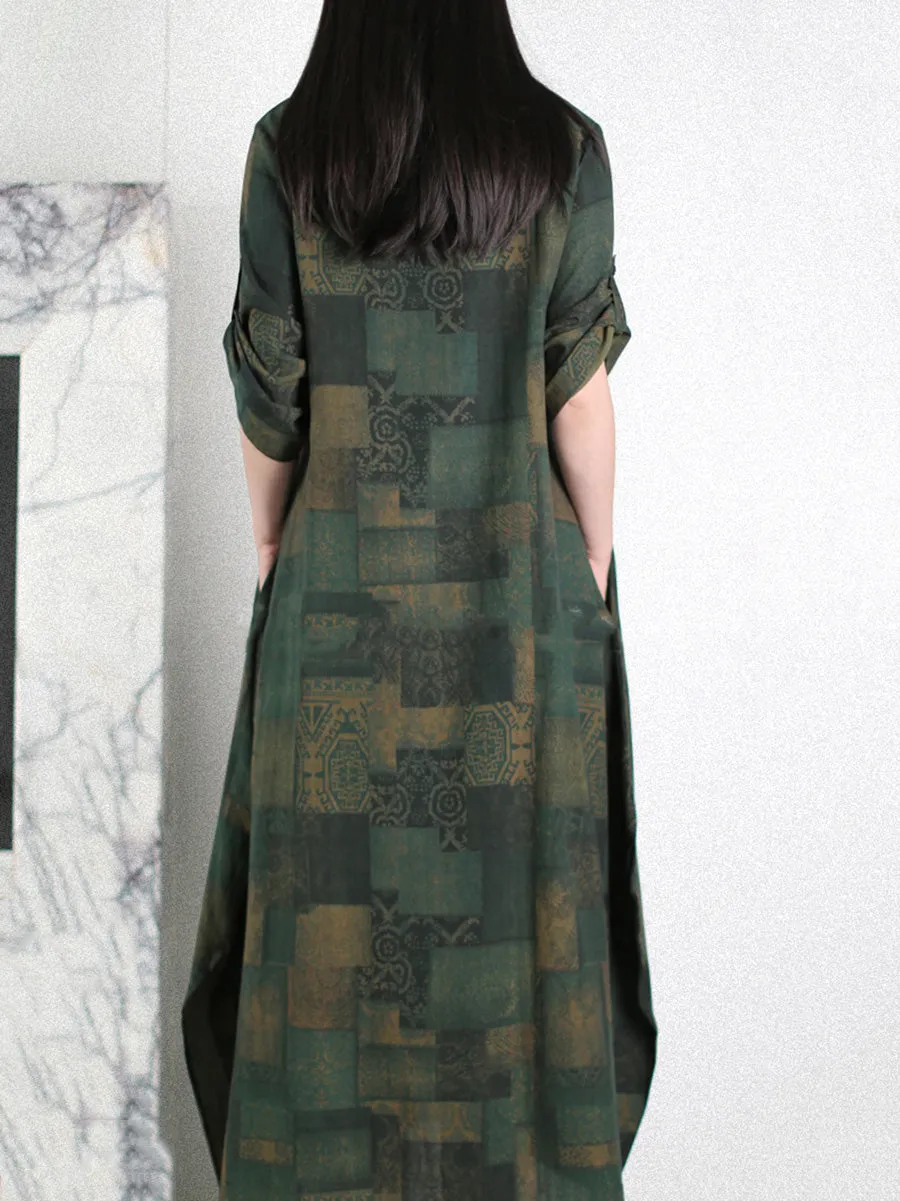 Women Summer Vintage Patchwork O-Neck Cotton Dress
