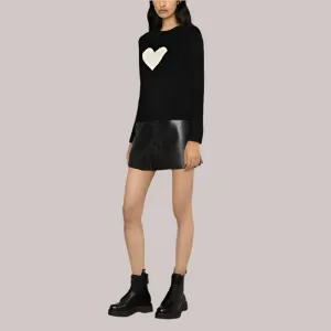 Women's Black Slim Fit Cashmere Sweater - Long Sleeve Love Pattern Knitwear Pullover, Casual Fashion