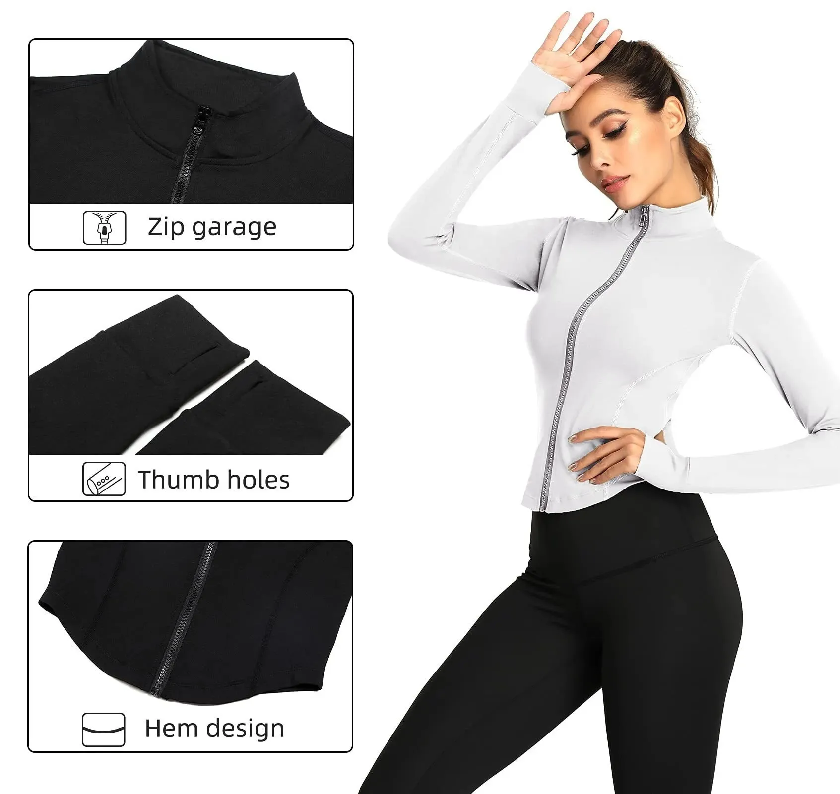 Women's Zip-up Hoodies with Thumb hole cuffs