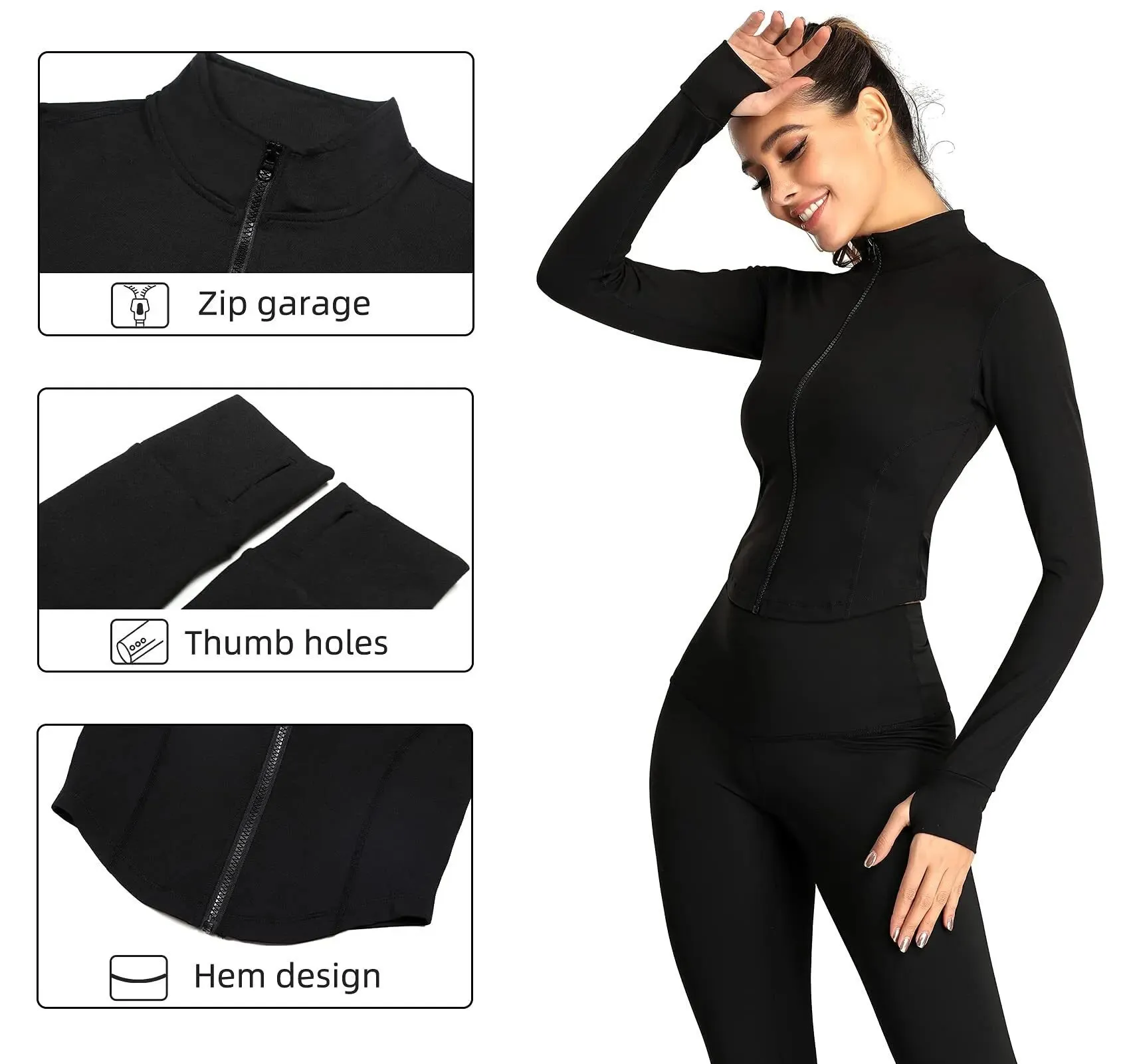 Women's Zip-up Hoodies with Thumb hole cuffs
