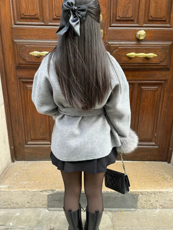 Wool Wrap Coat | Faux Fur Cuffs | Elegant & Warm