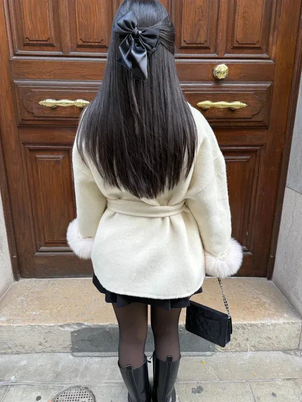 Wool Wrap Coat | Faux Fur Cuffs | Elegant & Warm