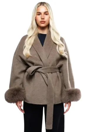 Wool Wrap Coat | Faux Fur Cuffs | Elegant & Warm