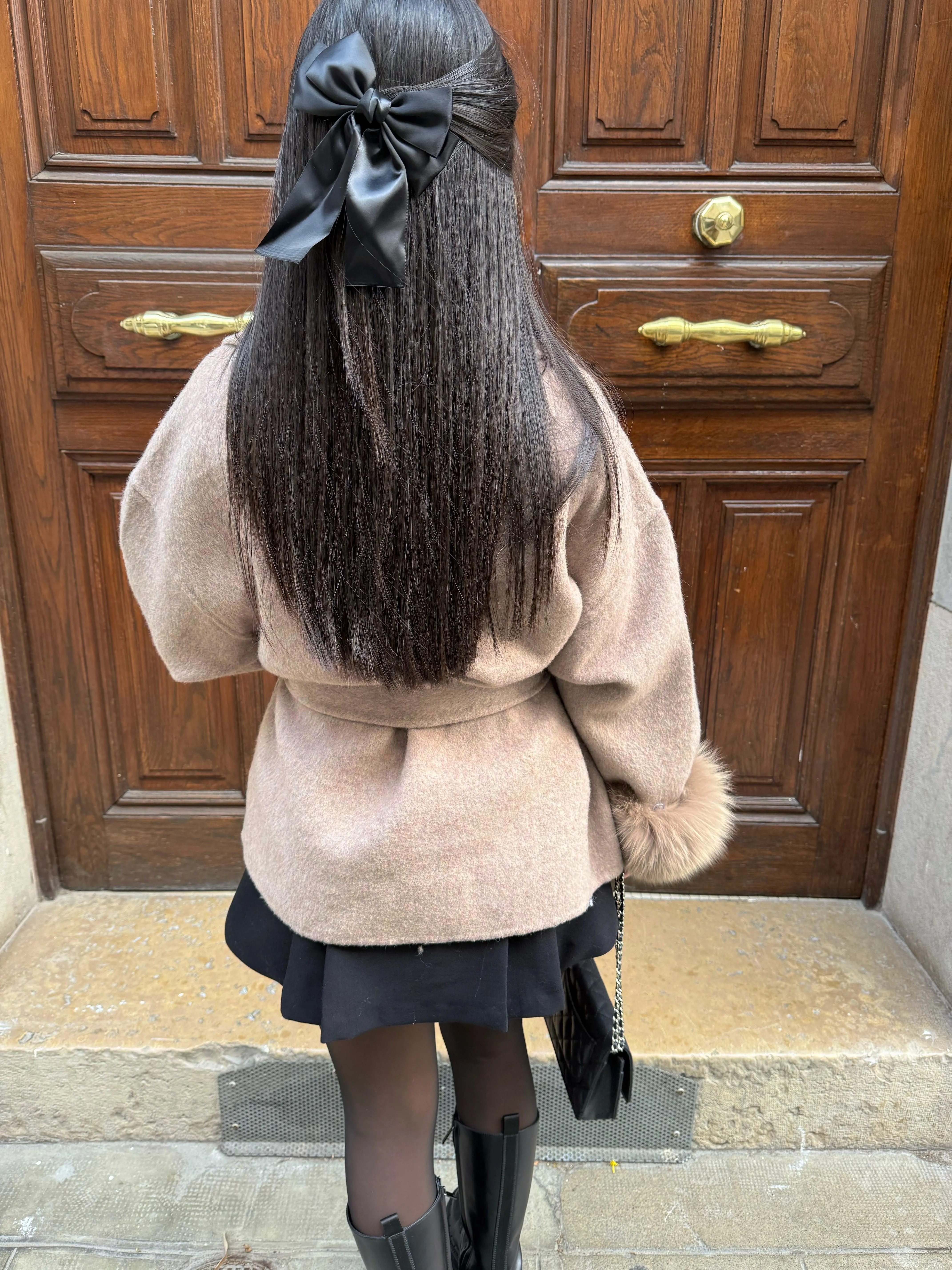 Wool Wrap Coat | Faux Fur Cuffs | Elegant & Warm
