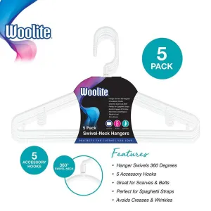 Woolite Swivel Neck Hanger with Accessory Hook | Pack of 5 - White