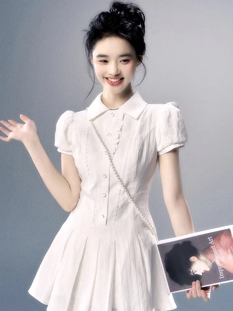 Y2K Button-Up Pleated Mini Dress