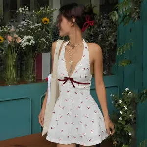 Y2K Cherry Halter Neck Mini Dress