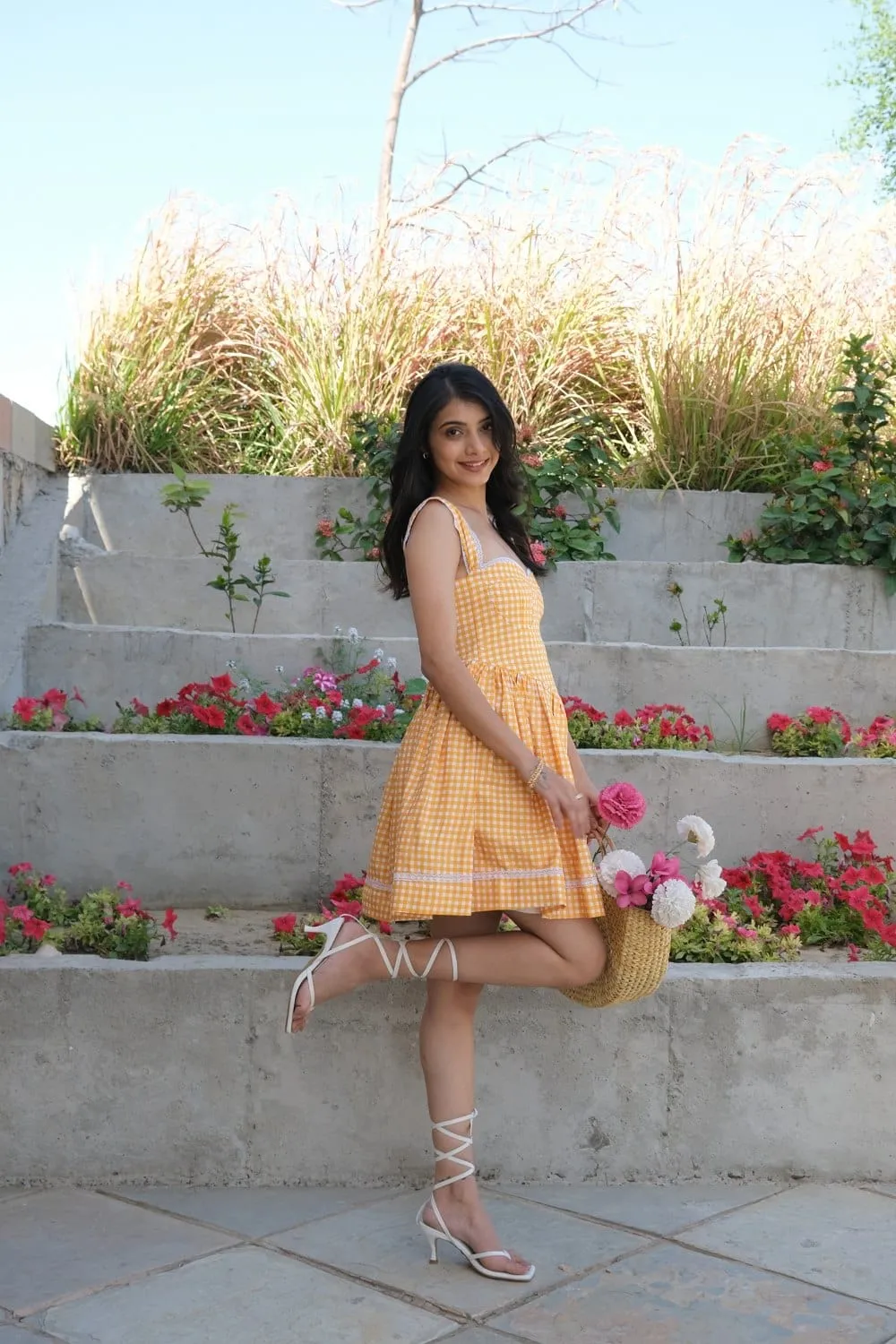 Yellow  Gingham Mini Dress