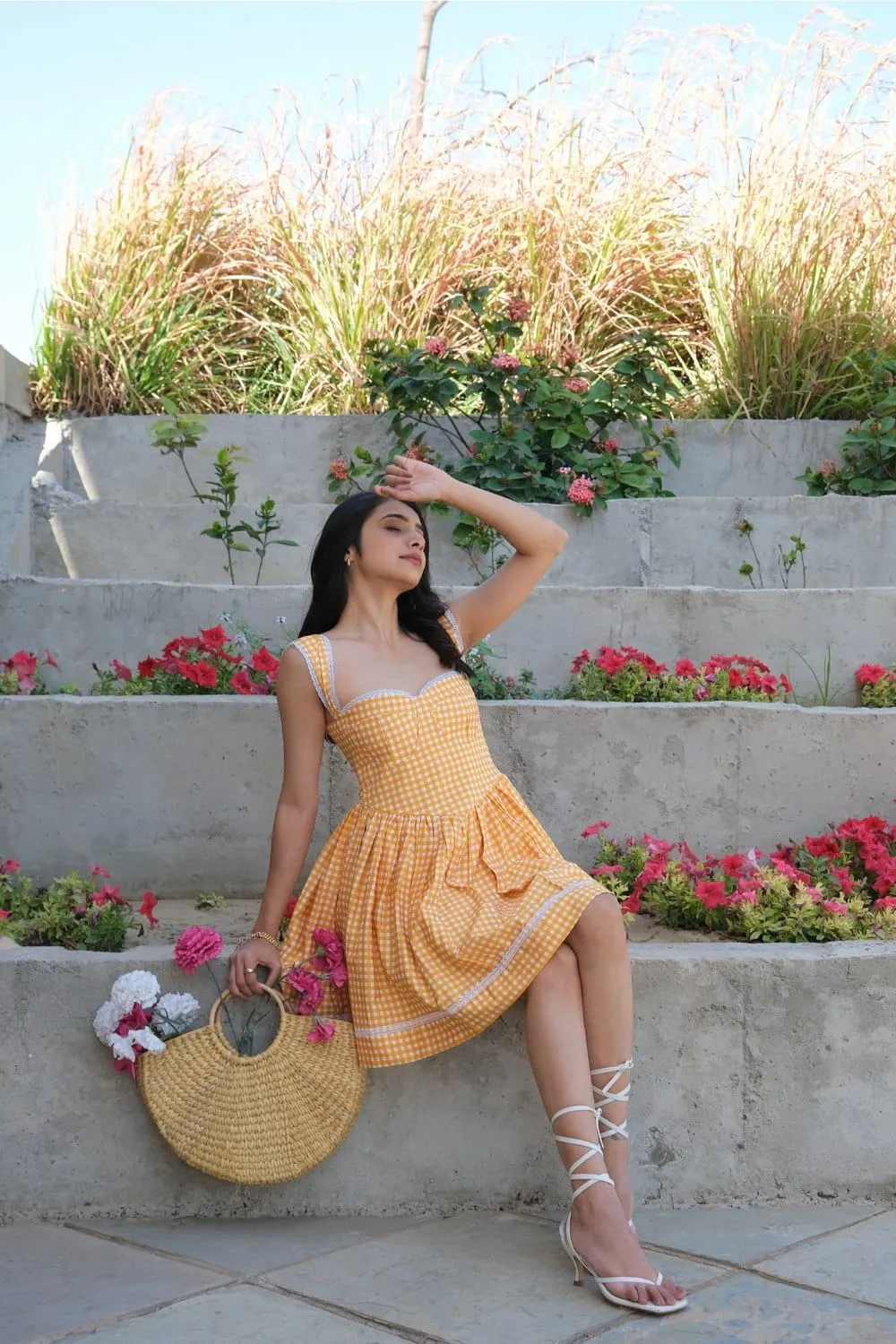 Yellow  Gingham Mini Dress