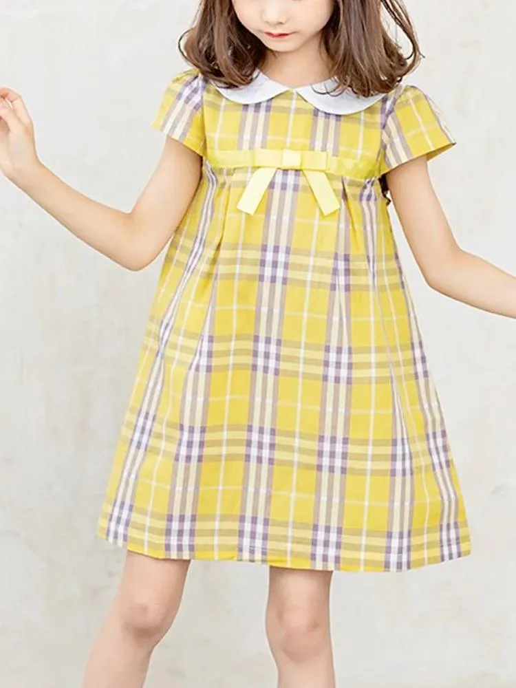 Yellow Plaid Girls Peter Pan Collar Dress 3 to 6 Years