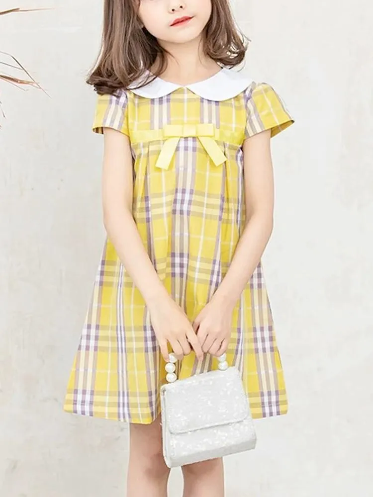 Yellow Plaid Girls Peter Pan Collar Dress 3 to 6 Years