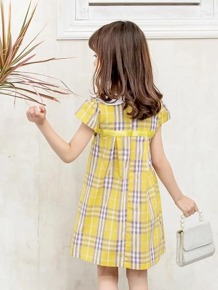 Yellow Plaid Girls Peter Pan Collar Dress 3 to 6 Years