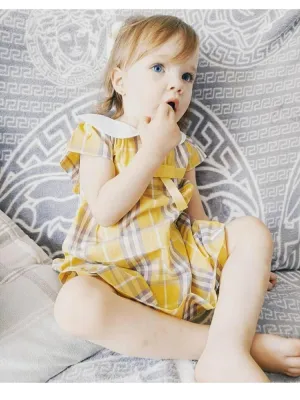 Yellow Plaid Girls Peter Pan Collar Dress 3 to 6 Years