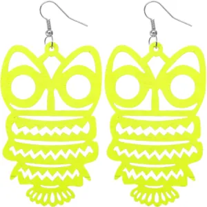 Yellow Wooden Hoot Owl Earrings